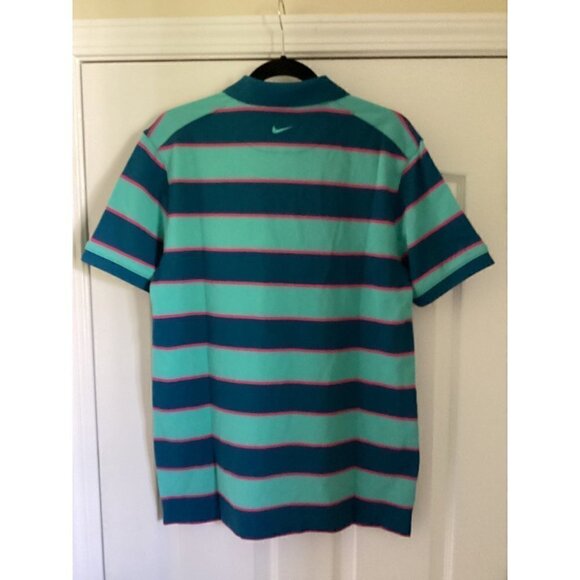 Nike -‎ Men's Stripe Golf Polo Size: Medium Color: Teal/Pink - Picture 7 of 12